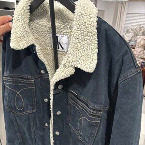 Calvin Klein Black Sherpa Lined Denim Jacket Trucker Style